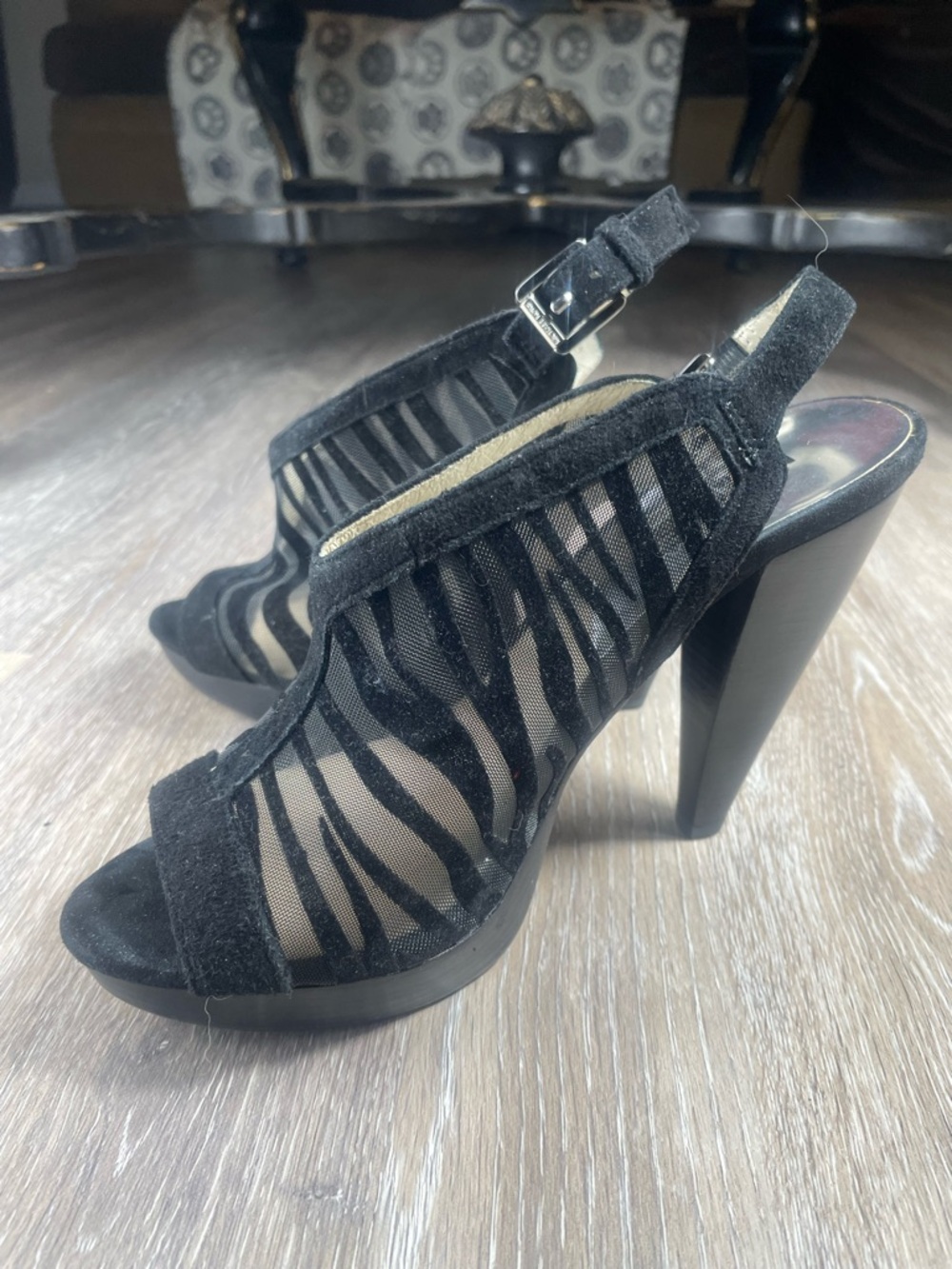 Michael Michael Kors Rina Zebra Mesh Platform Heels - 7.5M
